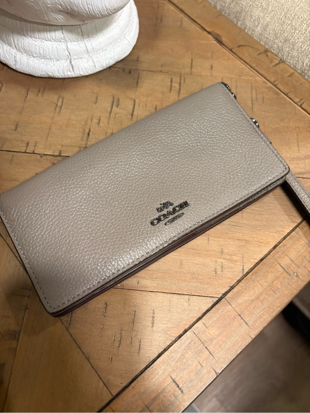 Coach Pebbled Leather Wristlet in Taupe Gray